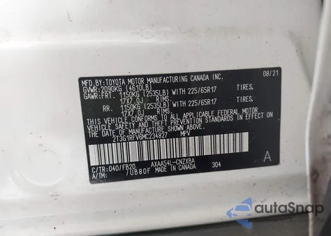 2021 Toyota Rav4 Le from USA, damaged, VIN 2T3G1RFV6MC234827
